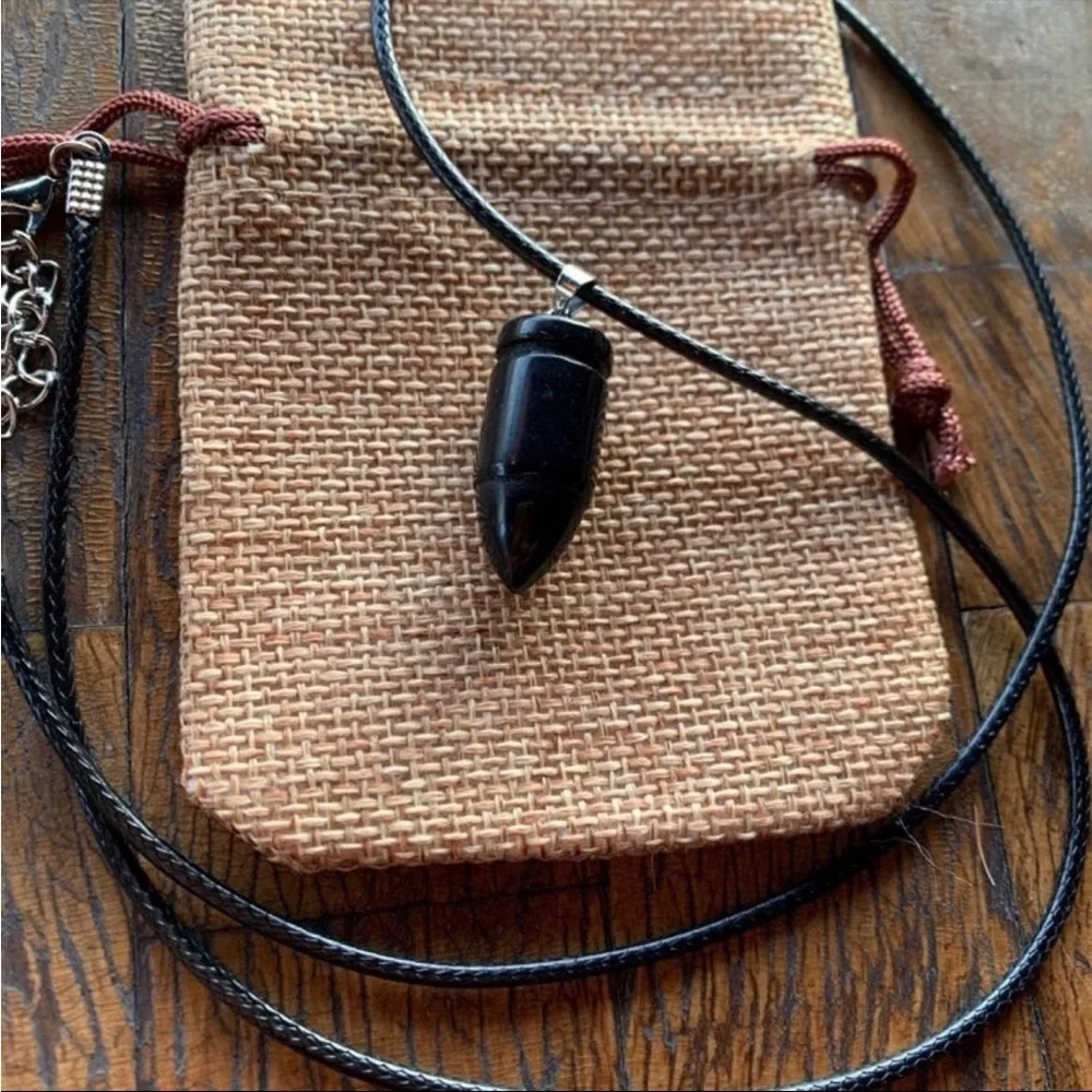 Crystal Bullet Pendant Mens Crystal Necklace Obsidian Necklace Boyfriend Gift